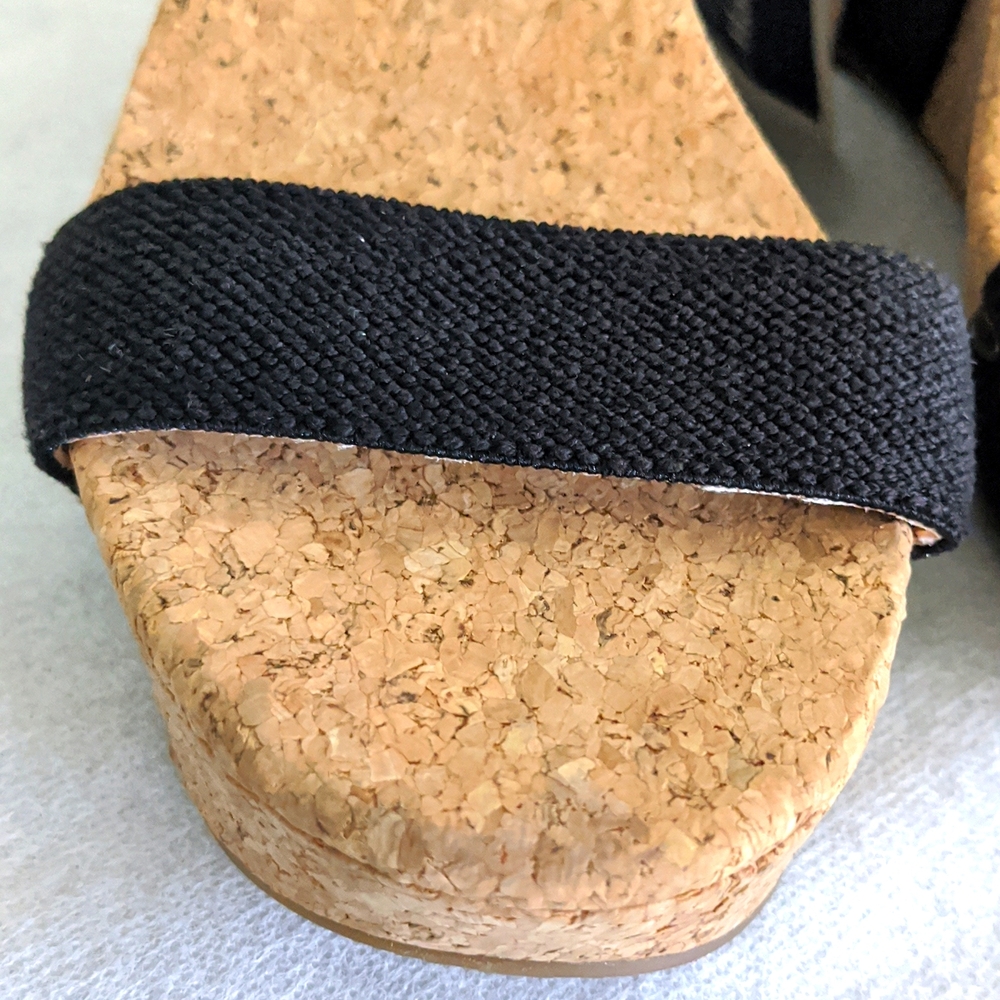 Lucky Brand LP-Maxyne Women's Black Textile Upper Cork Wedge Sandals - Picture 5 of 11